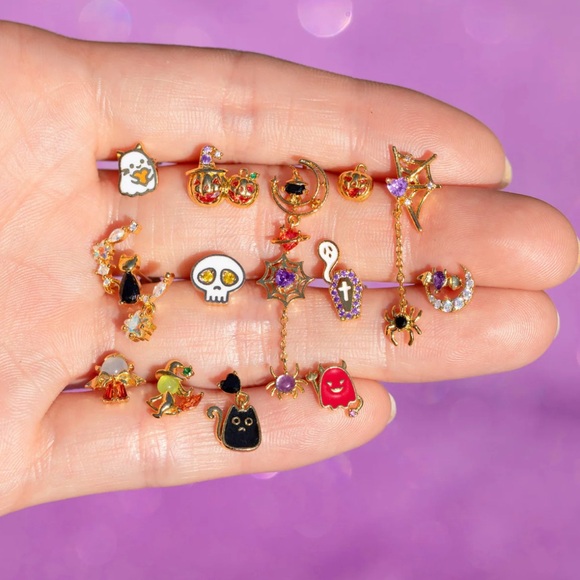 Halloween Themed Gold and Purple Pumpkin Earrings Set - Picture 4 of 8